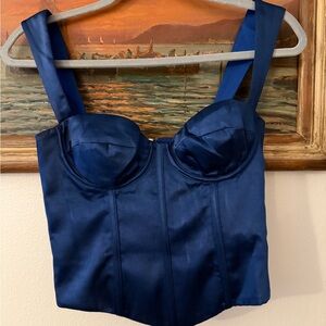 Runaway The Label Midnight Blue Satin Bustier & Satin Maxi Skirt Set